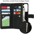 thumbnail image 6 of Compatible with Samsung Galaxy S21 5G Wallet Case,[6 Card Slots] [Wrist Strap] [Stand Feature] Detachable 2 in 1 Magnetic Zipper Leather Cover Case for Samsung Galaxy S21 5G,6.2 inch Black, 6 of 16