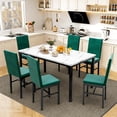 thumbnail image 4 of AWQM 7 Piece Dining Table Set for 6, Faux Marble Kitchen Table with 6 Velvet Chairs, Modern Dining Room Table Set for Small Space, Living Room, Apartment, White+Green, 4 of 7