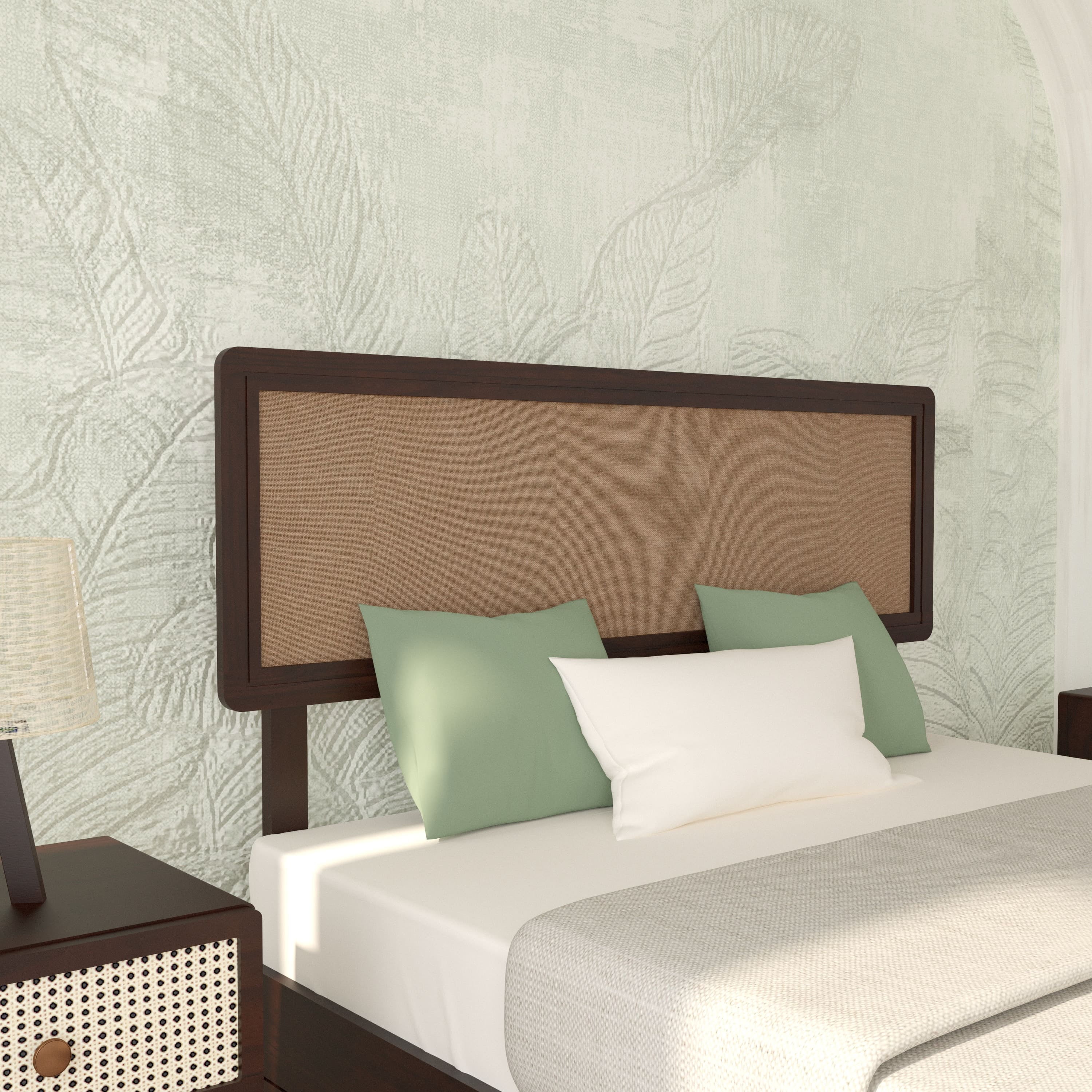 Grace Queen Size Headboard, Bohemian, Solid Wood, Walnut