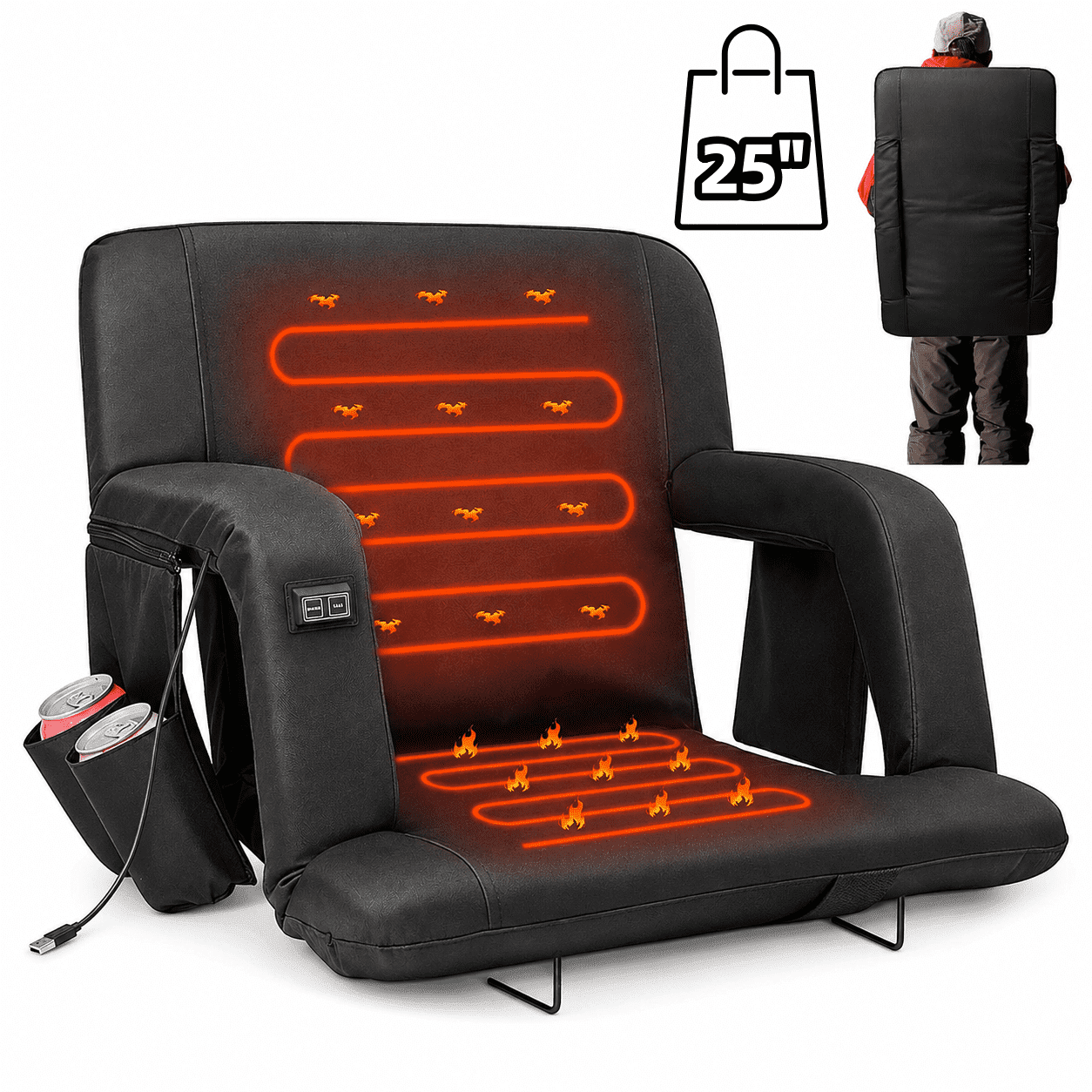 MOPHOTO Heated Stadium Seats for Bleachers, Bleacher Seat with Back Support,Folding Stadium Seat Bleacher Chair,Portable Stadium Chairs for Outdoor Sport Events,1 pack