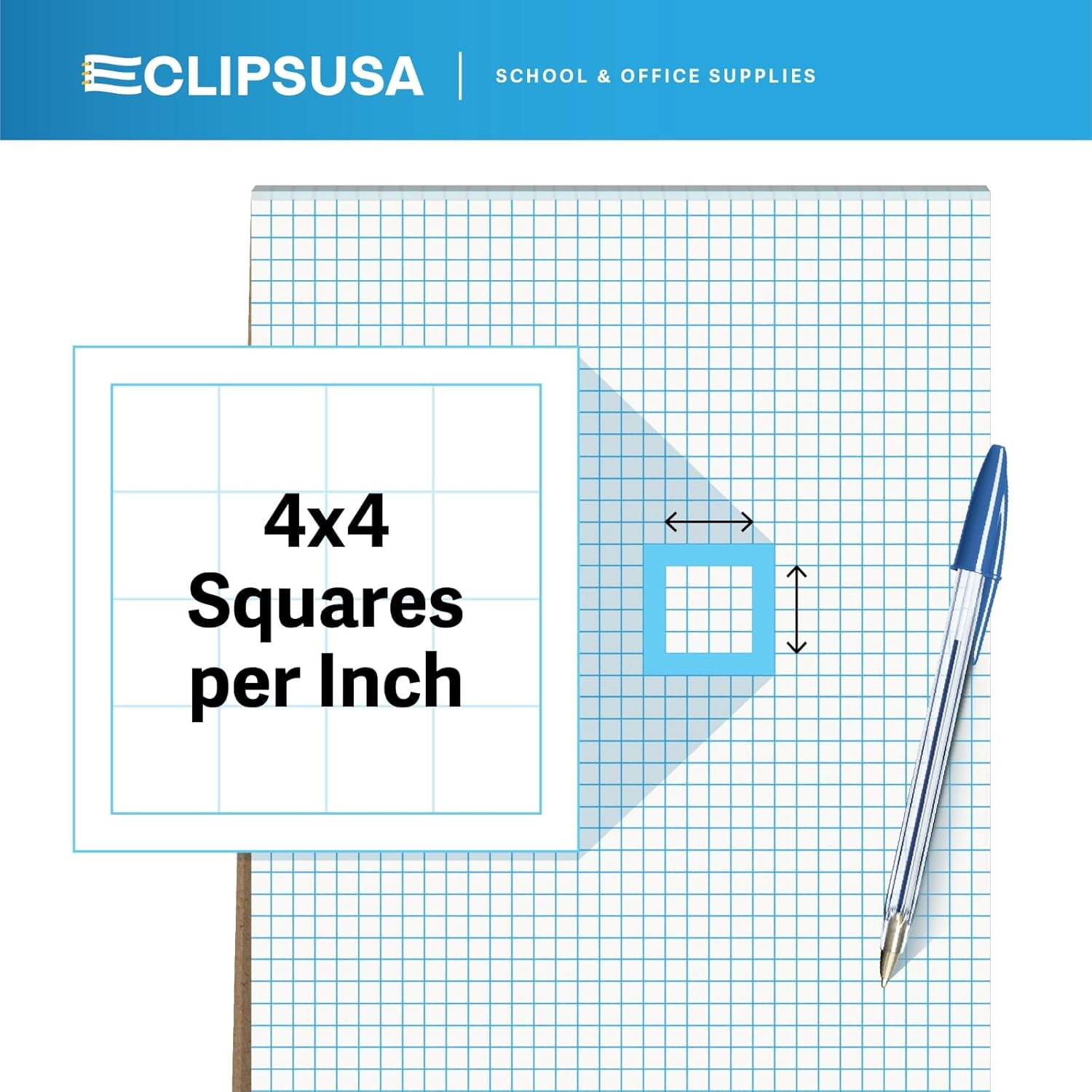 E-Clips USA 50-Sheet Quad-Ruled Legal Graph Paper Notebook with Glued Top Binding, 12-Pack