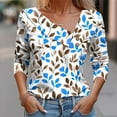 thumbnail image 2 of Women's Long Sleeve Shirts Oblique V Neck Tops Spring Button Down Blouses Fashion Floral Printed Tunic T-Shirts Ladies Dressy Casual Going Out Tshirts Business Outfits, 2 of 5
