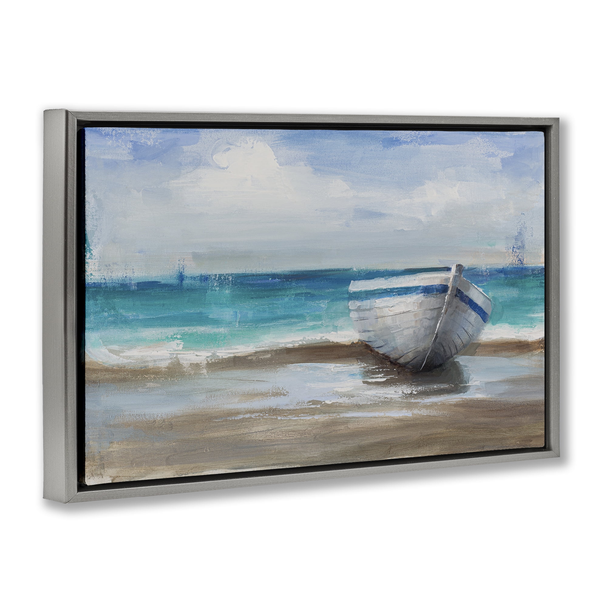 Stupell Industries Painterly Boat On The Shore Gray Framed Floater Canvas Wall Art, design by Cloverfield & Co.