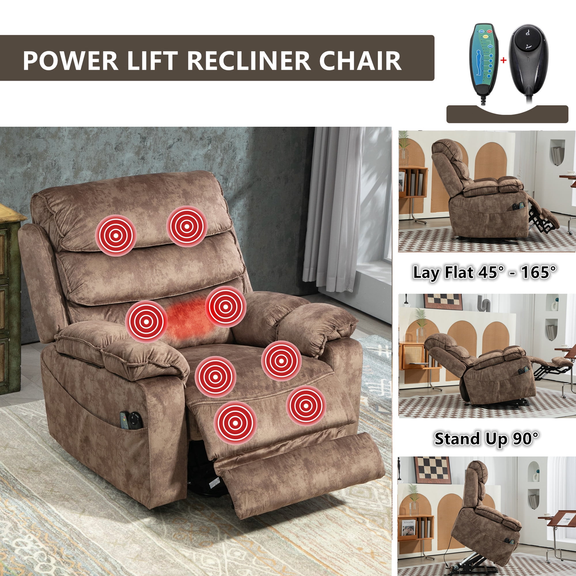 LITVZ Oversized Extra Wide Power Lift Recliner Chair Extended Footrest for Big Tall Man 400lb, Heavy Duty Recliners with Heat Massage, Arm Storage & Cup Holders, Lay Flat 160° for Elderly Sleeping