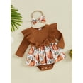thumbnail image 3 of Halloween Baby Girls Clothes Pumpkin Romper Dress Long Sleeve Ruffled Ribbed Jumpsuit with Headband Fall Winter Outfits, 3 of 8