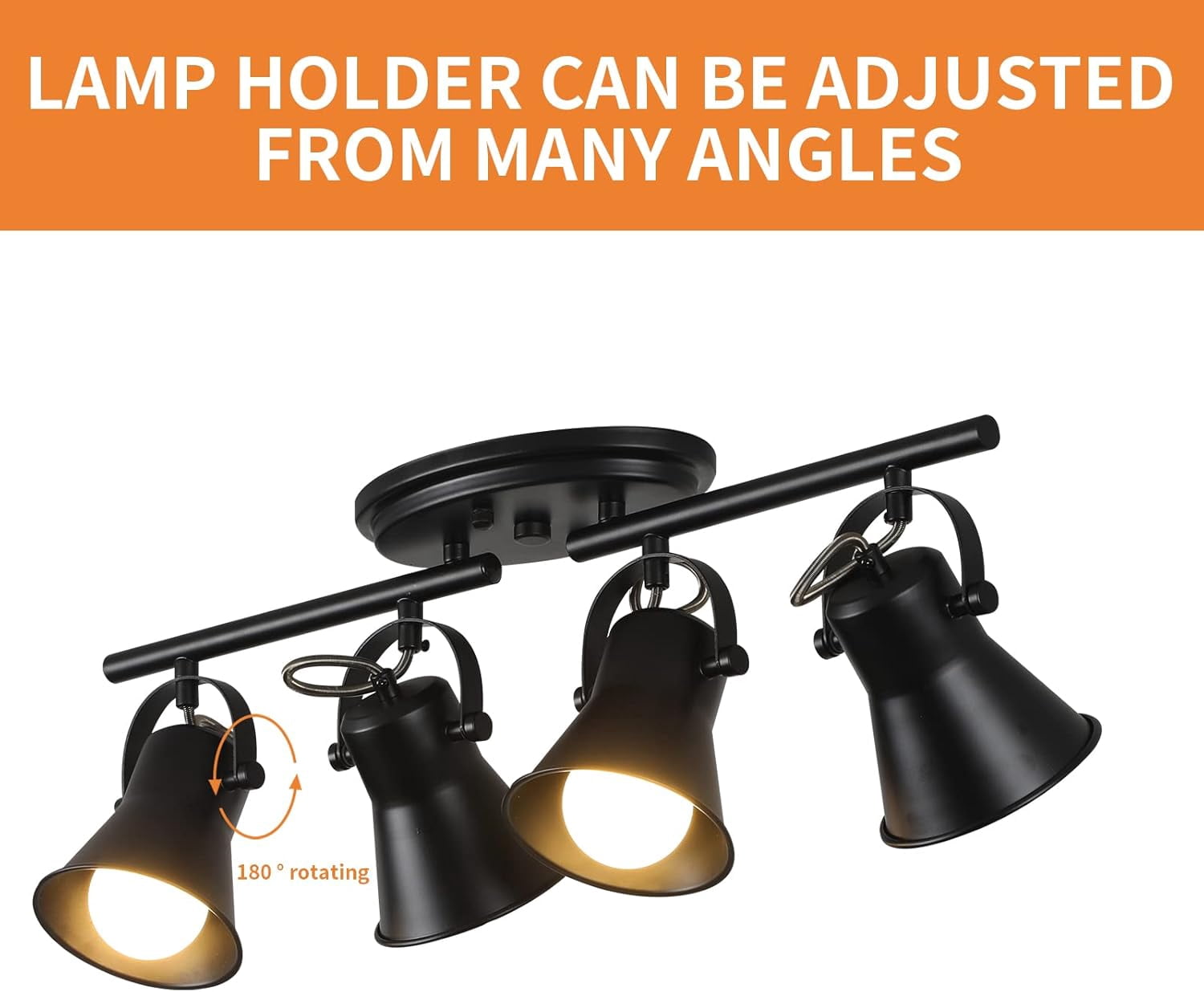 KEESFU 4-Light Industrial Track Lighting Fixture, Black Semi Flush Mount Ceiling Light with Adjustable Articulating Arms, Modern Accent Light for Living Room Kitchen Bedroom