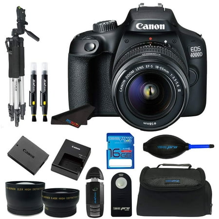 Canon EOS 4000D DSLR Camera EF-S 18-55 mm f/3.5-5.6 III Lens + Pixi Starter Bundle Kit