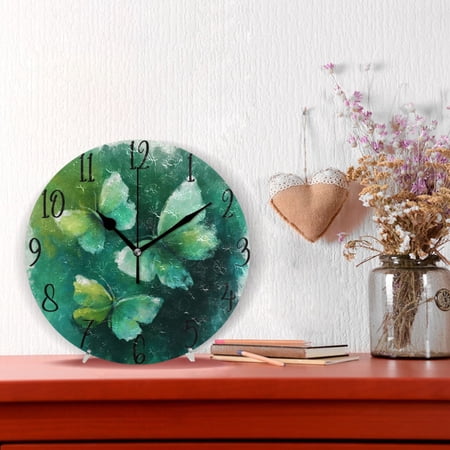 10 Quartz Indoor Wall Clock Silent Mechanism / Deep Green Butterfly Whisper