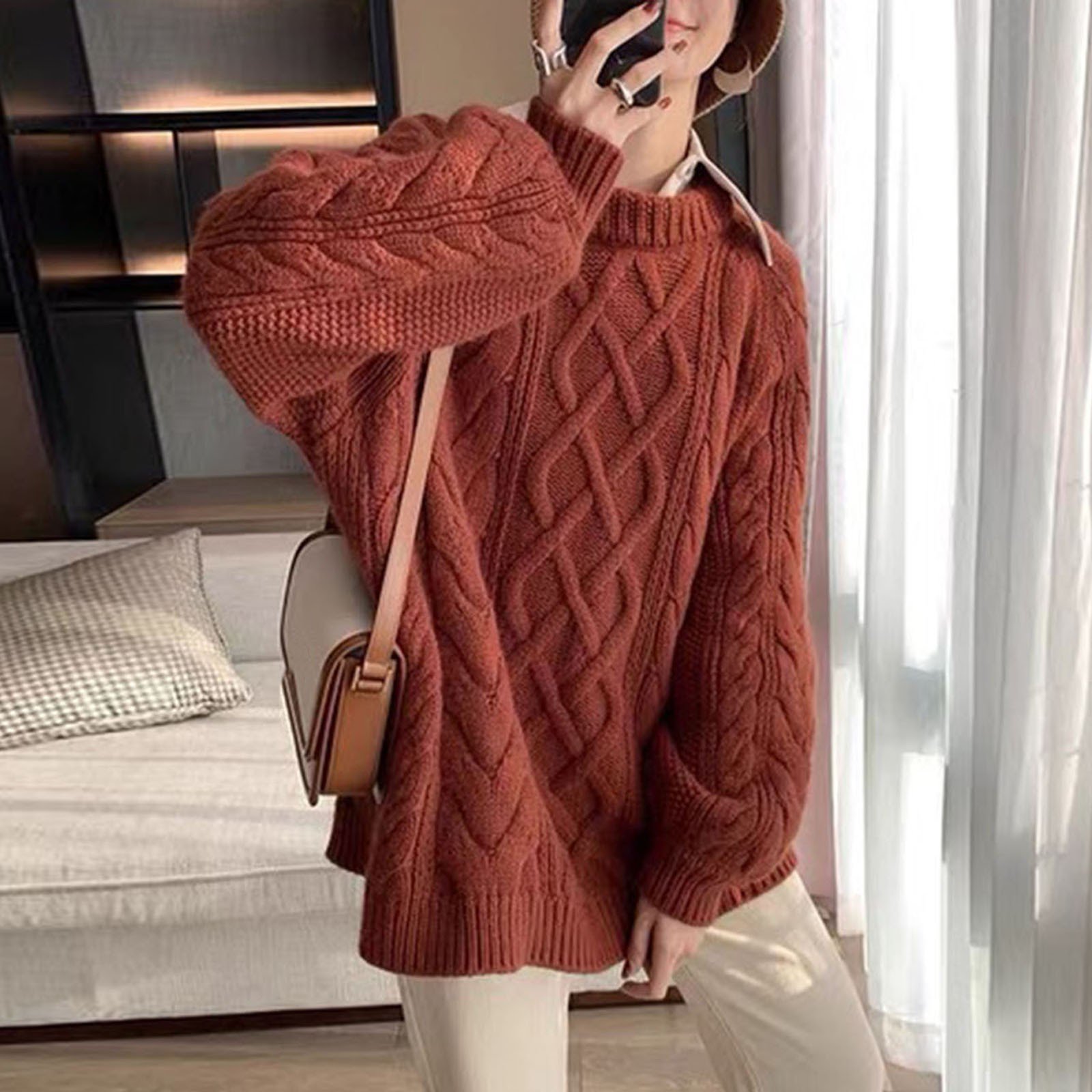 Sweaters For Women Women's Vintage Loose Lazy Knit Sweater Casual Round  Neck Pullover Top - Walmart.com