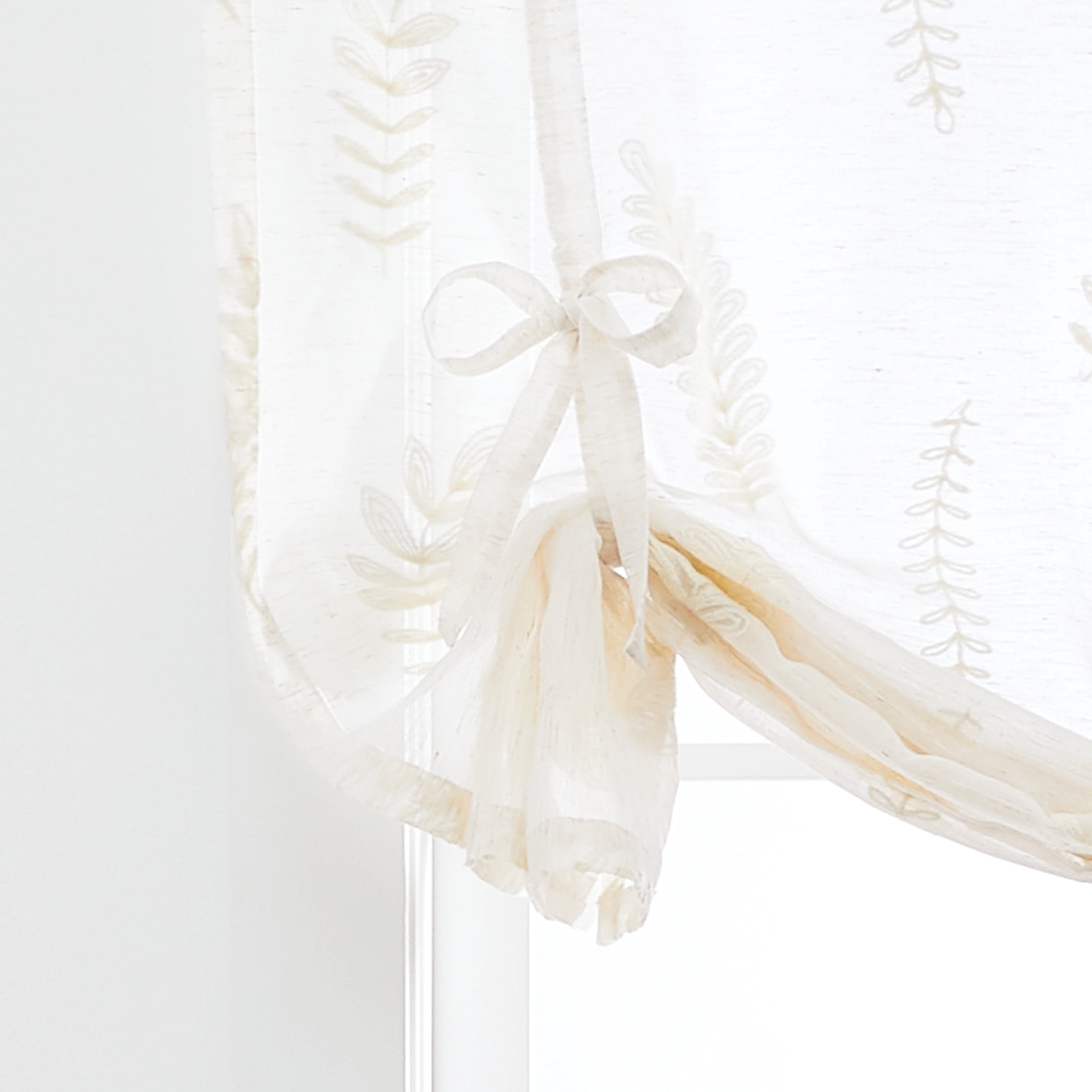 Better Homes & Gardens Embroidered Botanical Balloon Shade, Papyrus Beige, Polyester, Recycled Poly, Linen, 42"W x 63"L, 1 Piece, Adult