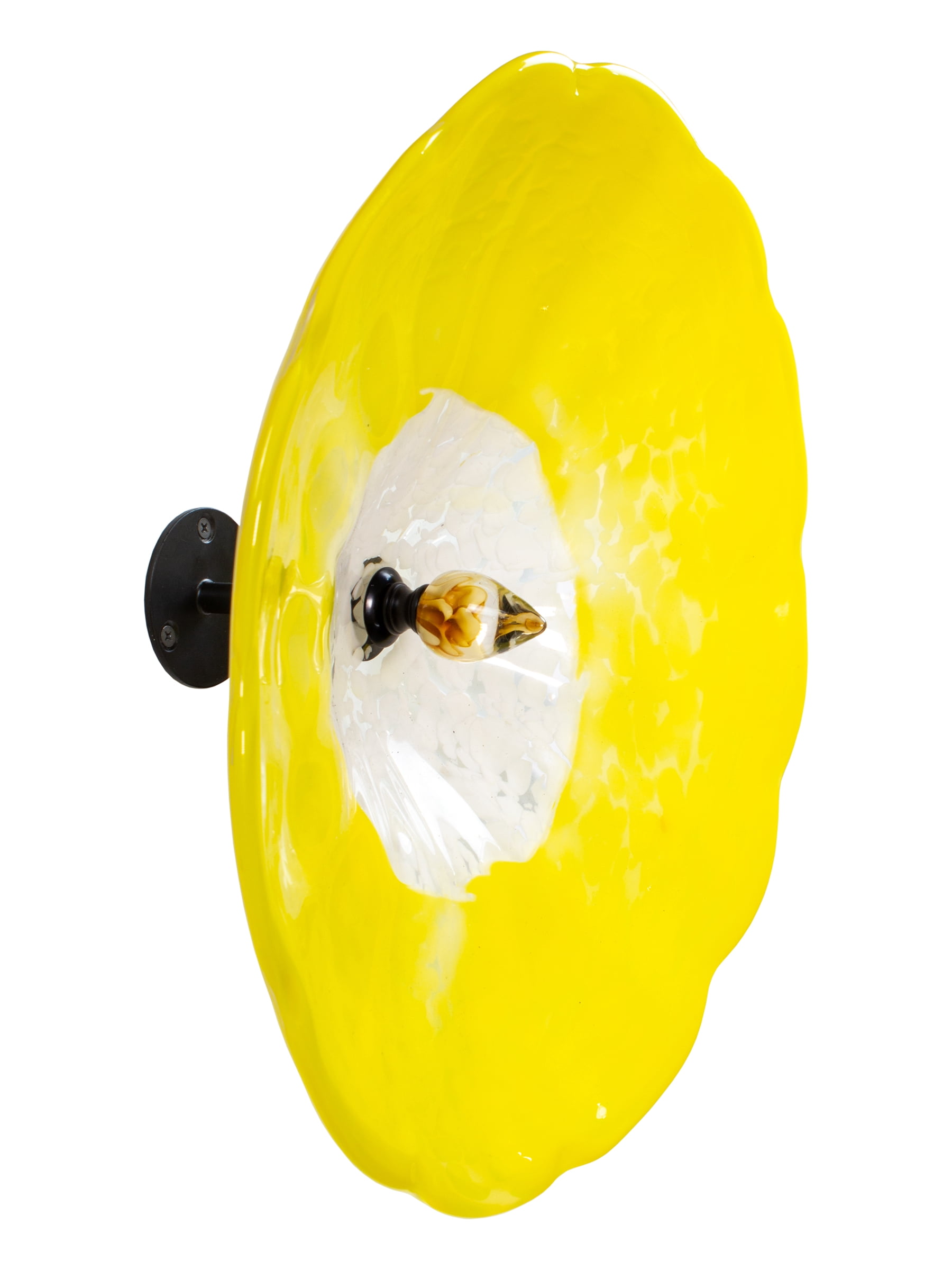 Fiore Hand Blown Art Glass Wall Décor with Floral Finial Centerpiece, Yellow, 14" Diameter