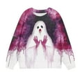thumbnail image 2 of Odeerbi Kids Girls Halloween Hoodies Ghost Print Hooded Sweatshirts Crewneck Oversized Sweatshirt 1-12 Years Kids Fashion Long Sleeve Pullover Tops White, 2 of 8