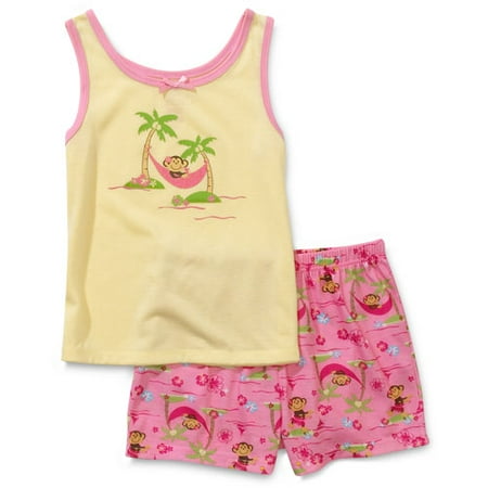 Faded Glory - Girls' Monkey Sleep Tank and Pajama Shorts