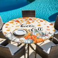 thumbnail image 6 of Fall Thanksgiving Round Tablecloth, Fitted Table Cover with Elastic for 55"-60" Round Tables, Orange White Pumpkin Maple Leaf Table Cloth Outdoor Indoor Dinning Party Waterproof Tablecloths, 6 of 7