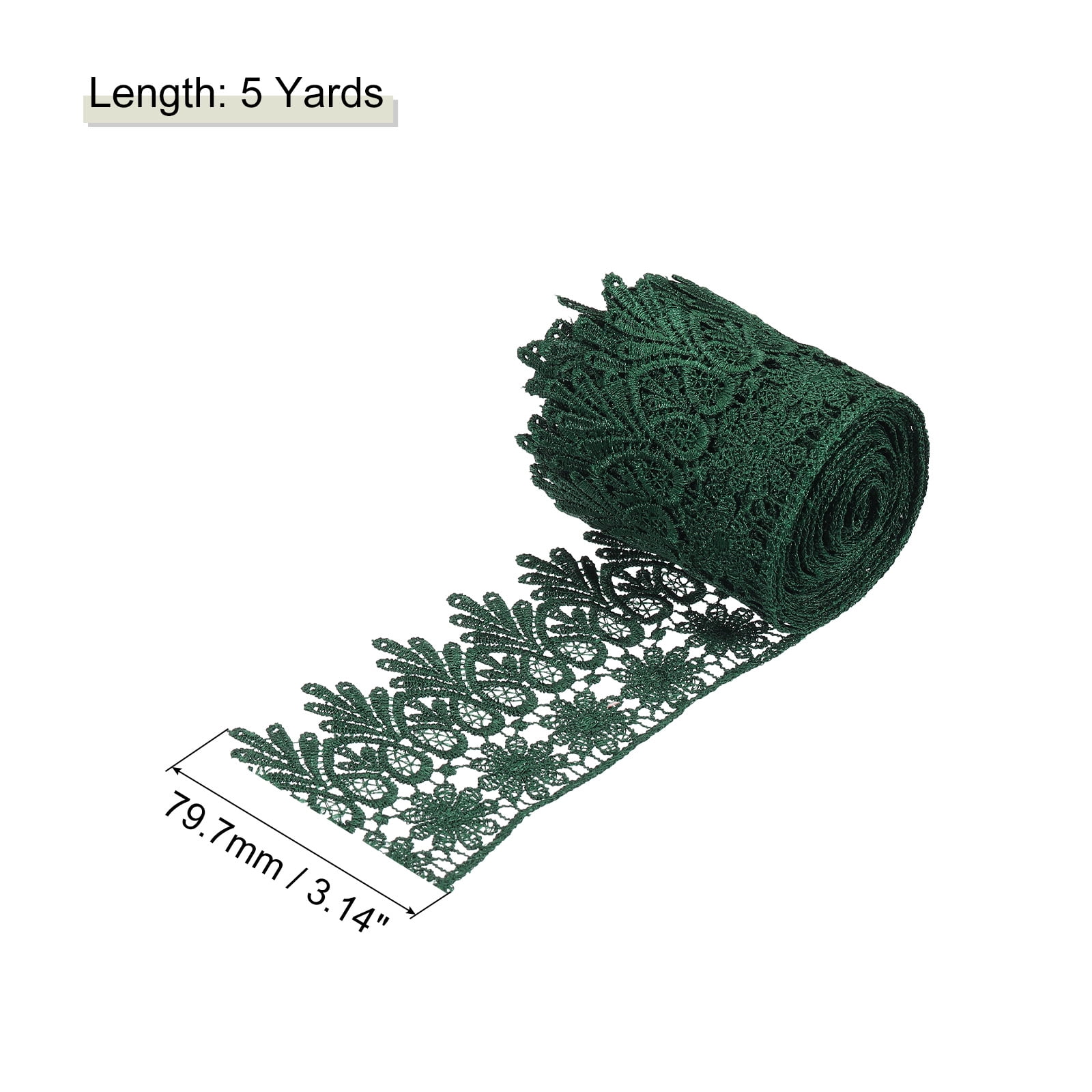 Uxcell 3.14 inch Wide 5 Yard Lace Ribbon Floral Pattern Dark Green Embroidered Lace Trim for Sewing Making, Gift Wrapping