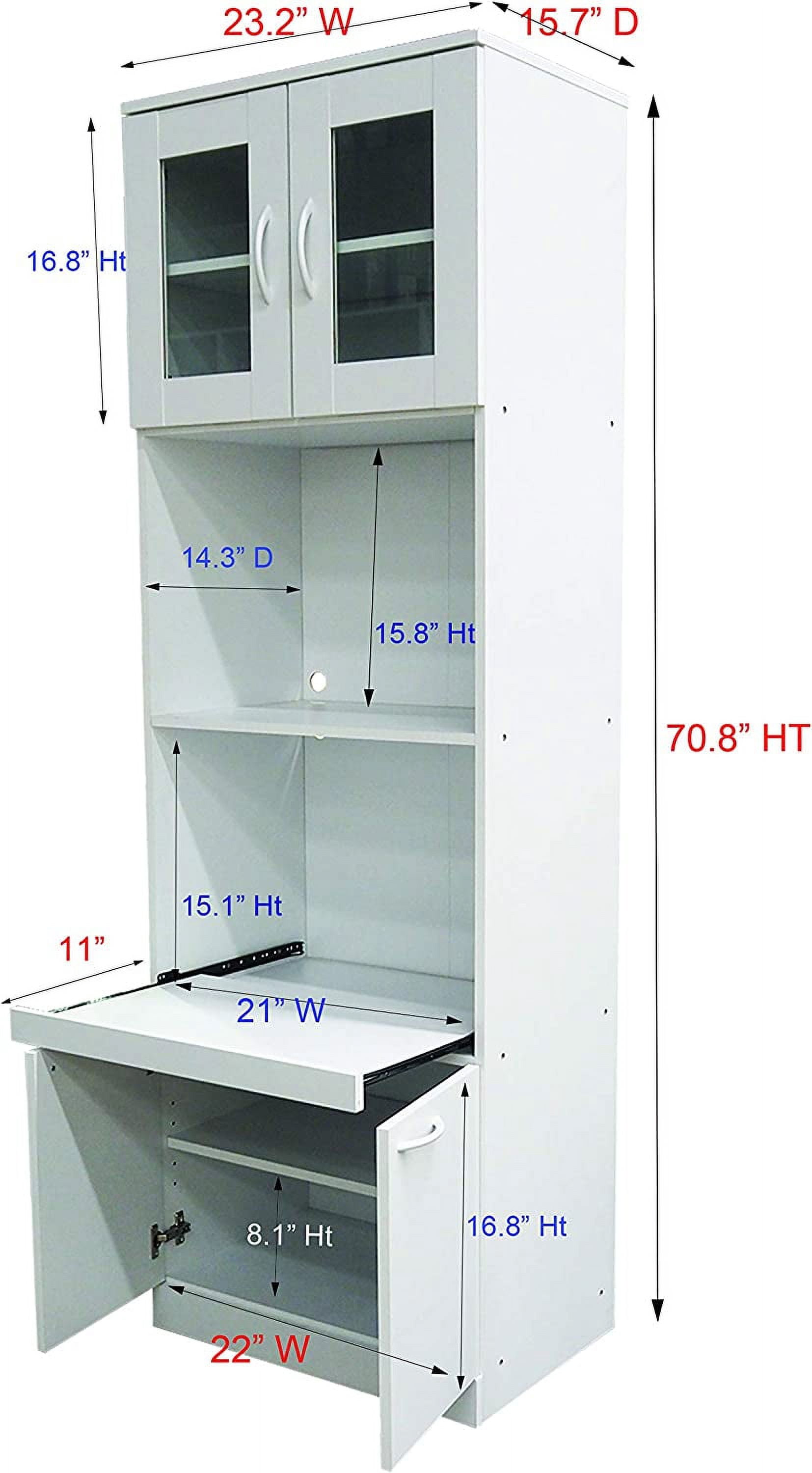 Danbury Tall Kitchen Pantry, Microwave Storage Cabinet, White, 23" W x 15" D x 70" H