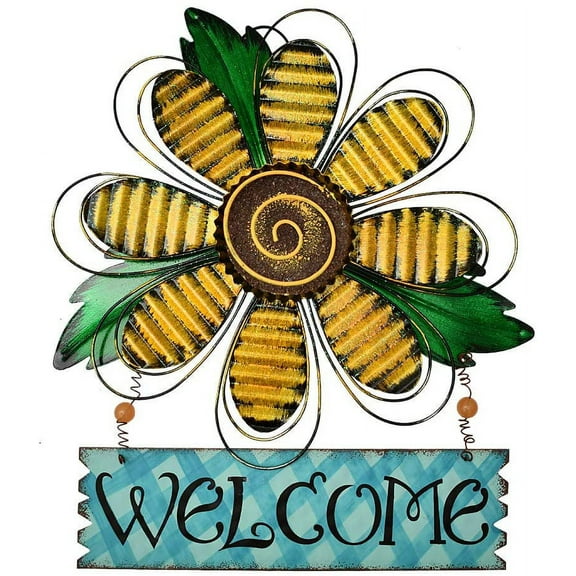 Attraction Design Welcome Sign for Front Door Decor Hanging Sign, Metal Flower Welcome Door Sign Wall Art Decor Hanging for Indoor Outdoor Patio Garden Yard Sign Porch Decoration 15.75X12.75In (B)