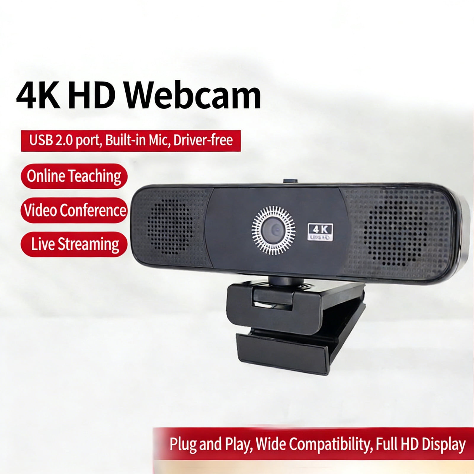 Plug Play 4K Webcam With Integrated Loudspeaker Double Mics For Streaming Professional Video Calls