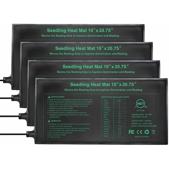 Seedling Heat Mat 4 Pack, MET Certified Heating Mat for Plants Grow Seed Starting Greenhouse, Waterproof Durable Germination Warm Hydroponic Heating Pad