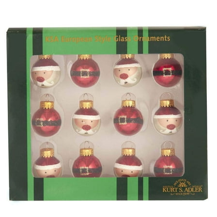 Kurt Adler 25mm Glass Santa Buckle Ball Ornaments 12P
