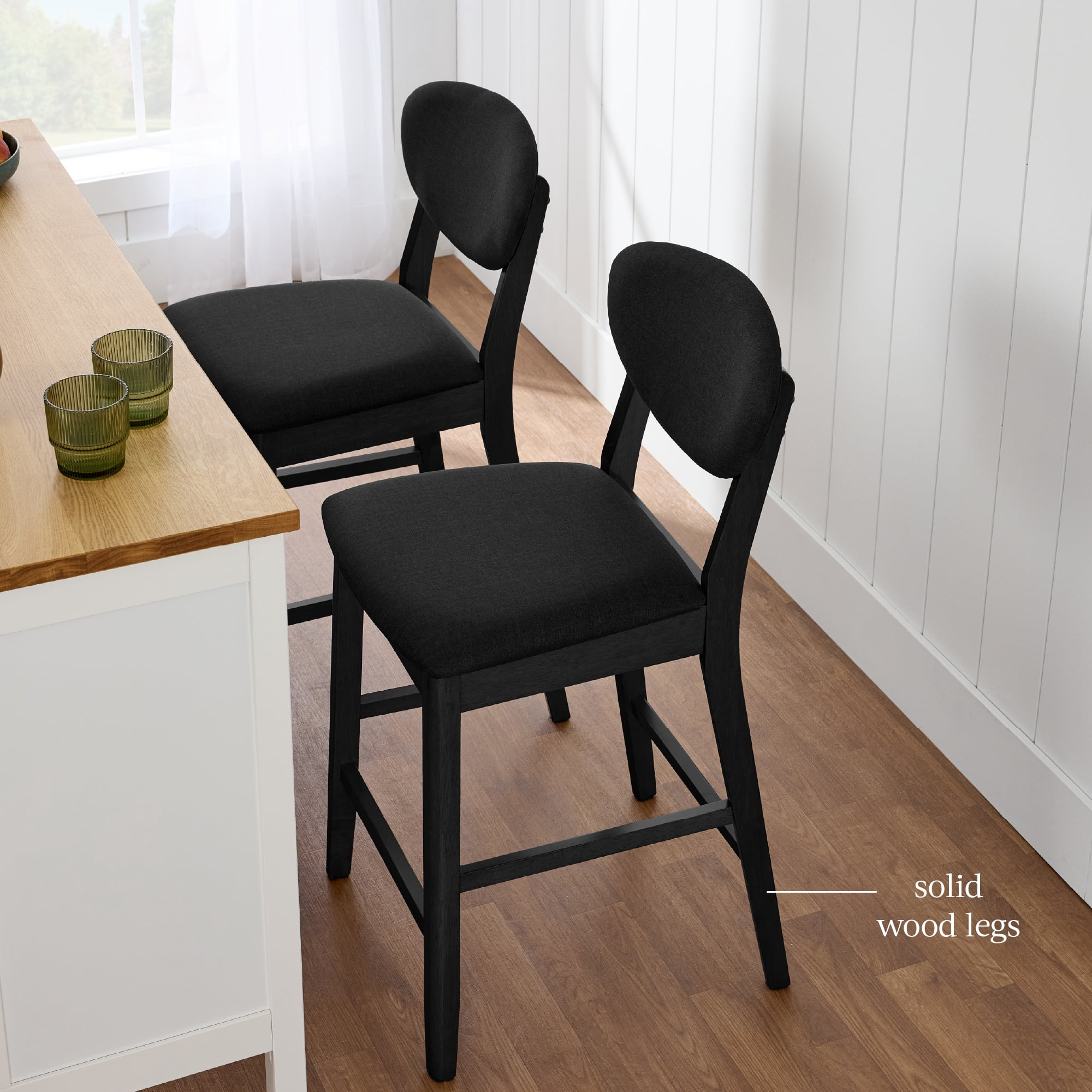 Best Choice Products Set of 2 Counter-Height Bar Stools, Armless W/Upholstered Seat Cushion & Backrest - Black / Black