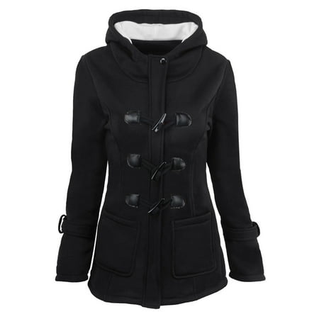 Black and Friday Womens Clothing Clearance Viikei Womens Jackets and Coats Plus Size Jackets Coats Clearance for Winter Cardigan Jacket Solid Color Horn Buttons Hooded Coat