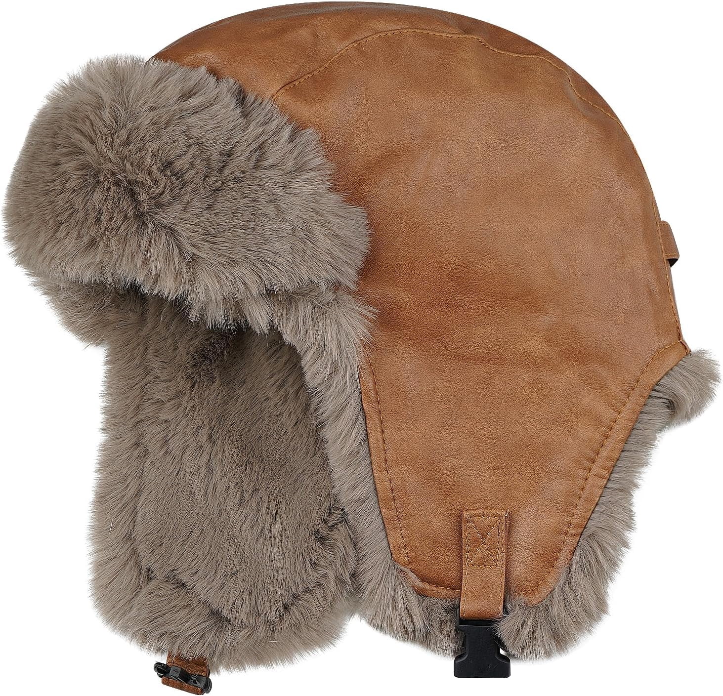 Zhengup Aviator Faux Leather Trapper Eskimo Earflap Hunting Hat Cold Weather Winter Gear Russian Ushanka Cossack Trooper Hat