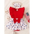 thumbnail image 2 of Wassery 4th of July Infant Girls Romper Dress 3 6 12 18 Months Baby Girls Independence Day Outfit Fly Sleeve Stars/Popsicle Print Patchwork Bodysuit A-line Dress with Headband, 2 of 9
