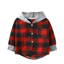 GYRATEDREAM Kids Boys Girls Flannel Shirts Kids Button Down Plaid Hoodie Shirt Casual Long Sleeve Sweatshirt Coats Fall Winter Lightweight Jacket for 3-14Y