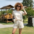 thumbnail image 6 of PatPat Womens Loungewear 2 Piece Pajama Sets Short Sleeve Top and Shorts Casual Sleepwear Paisley Prints Outfits Sets with Drawstring Pockets, Apricot, S, 6 of 14