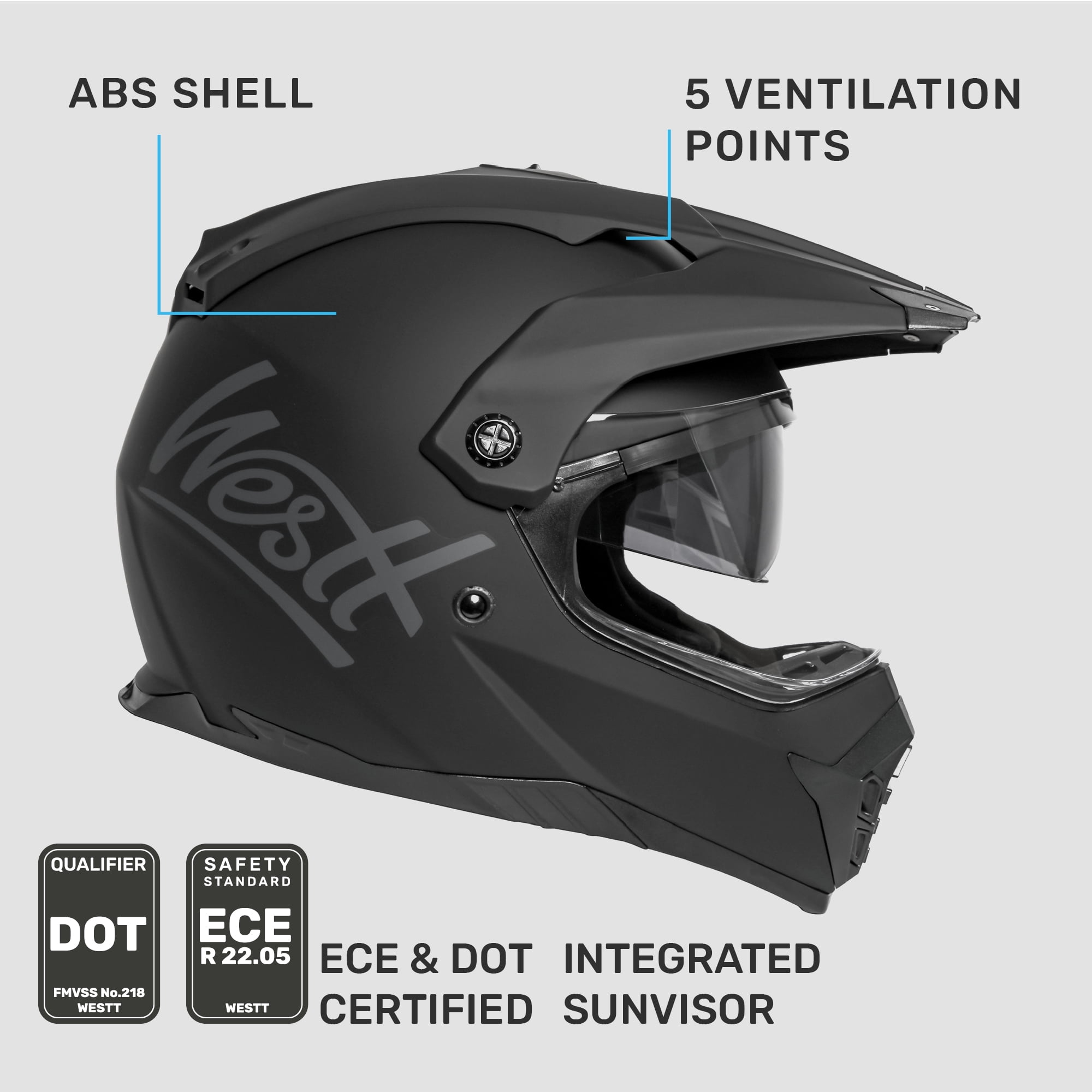 Westt M Black ABS Full Face Helmets, DOT Approved Helmet