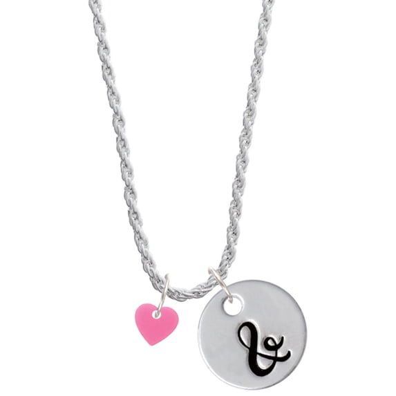 Delight Jewelry Acrylic 5/16" Hot Pink Heart Silvertone Script Initial Disc - & - Charm Necklace, 20"+3"