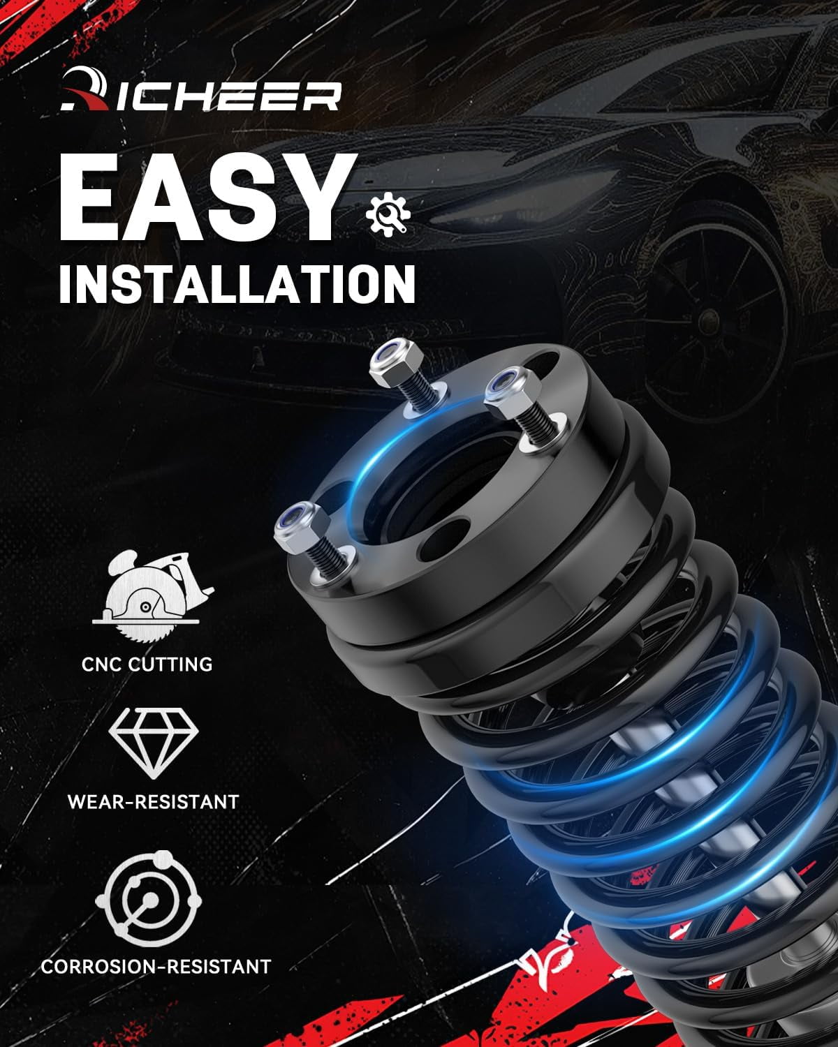Richeer 1.5 inch Leveling Lift Kit Compatible with 2004-2026 F150 2WD 4WD, Leveling Lift Kit Fit for 2003-2018 Expedition, Forged Front Strut Spacers Raise the Front of your F150 by 1.5"