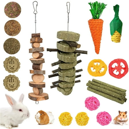 20 Pcs Bunny Toys Natural Apple Wood Grass Timothy Sticks Chew Toys for Rabbit Guinea Pig Hamster