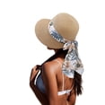 thumbnail image 3 of XINPING Women's Tropical Scarf Straw Sun Hat, Wide Brim UV Protection Beach Vacation Hat with Floral Scarf Detail for Summer, Travel and Casual Wear, 3 of 6