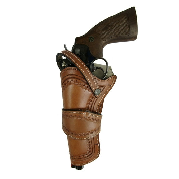 Leather Holster Sea Shell Tooled Long Barrel Western Gun Cover Tan Color - Left Handed