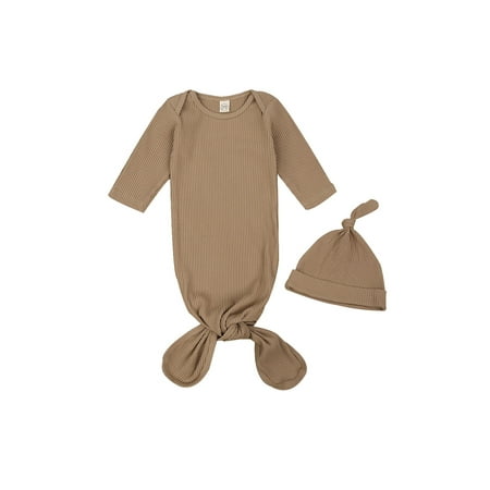 

Newborn Baby Girls Boys Nightgown Long Sleeve Knitted Sleeping Bags Pajamas with Hat Going Home Outfit Set