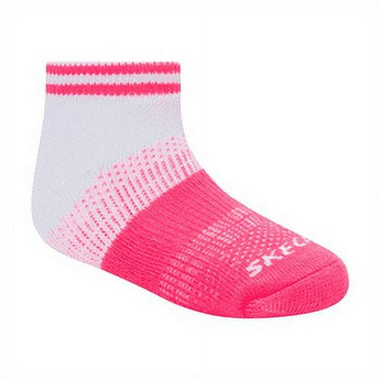 Socks, 1/2 White/Bright Terry Pack Kids Girls\' 6 Cut Low Pink, 5-6.5 Skechers