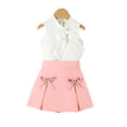 thumbnail image 2 of Little Girls Sleeveless Bow Top & Pleated Skirt Set Pink Kids Spring Summer Casual Birthday Party Outfit 3T,Size 7-8 T, 2 of 7