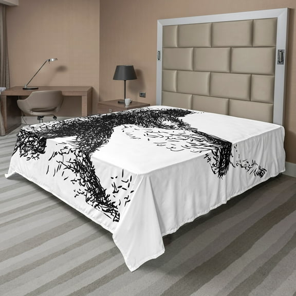 Ambesonne Abstract Flat Sheet, Baseball Player, King Size, Charcoal Grey White