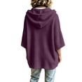 thumbnail image 3 of AKOEE Women's Oversized Hoodie Plus Size Batwing 3/4 Sleeve Hooded Sweater Loose Drawstring Plain Sweatshirts (S, Purple), 3 of 6