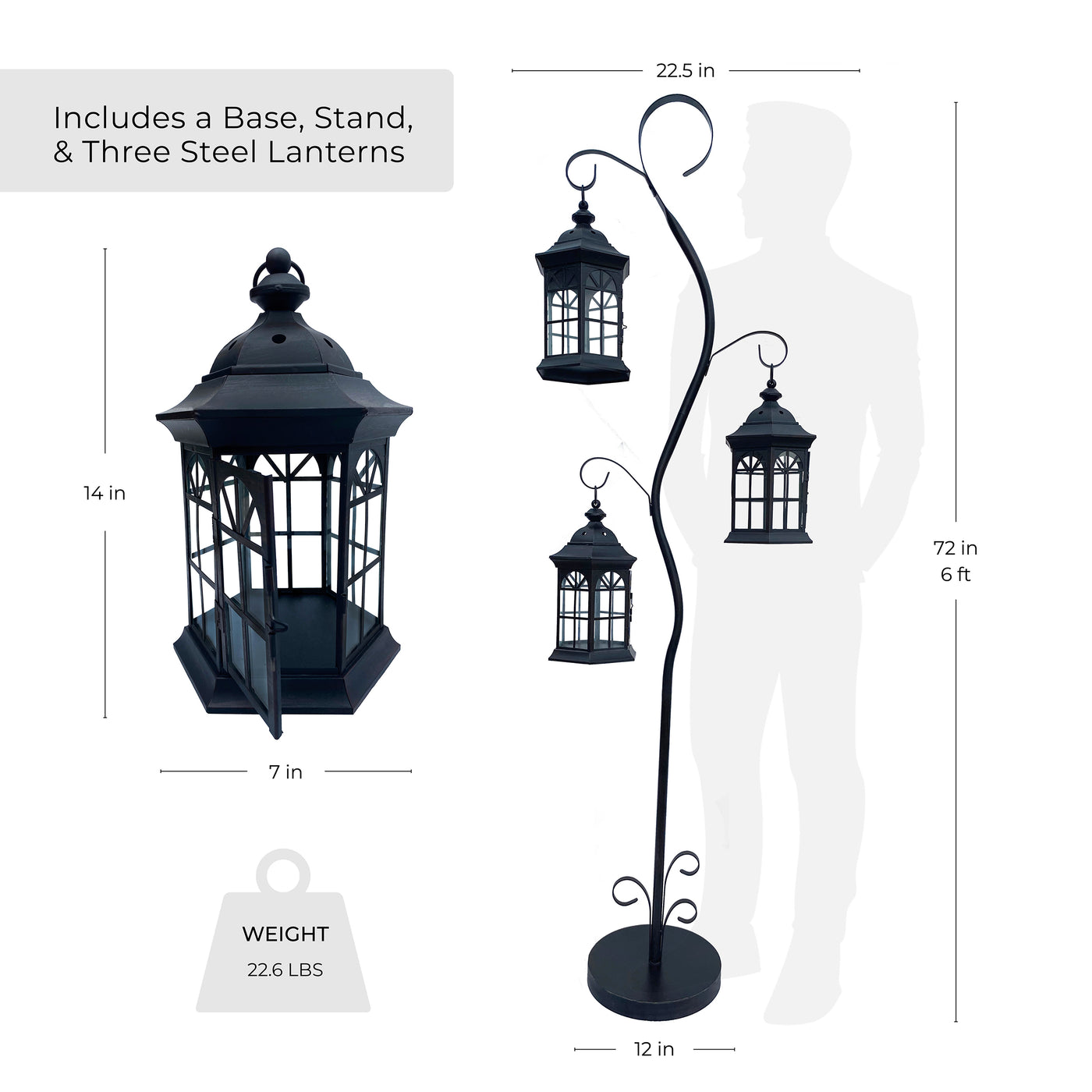71 Inch Three Tier Steel Lantern Stand/Hanger - Backyard Expressions