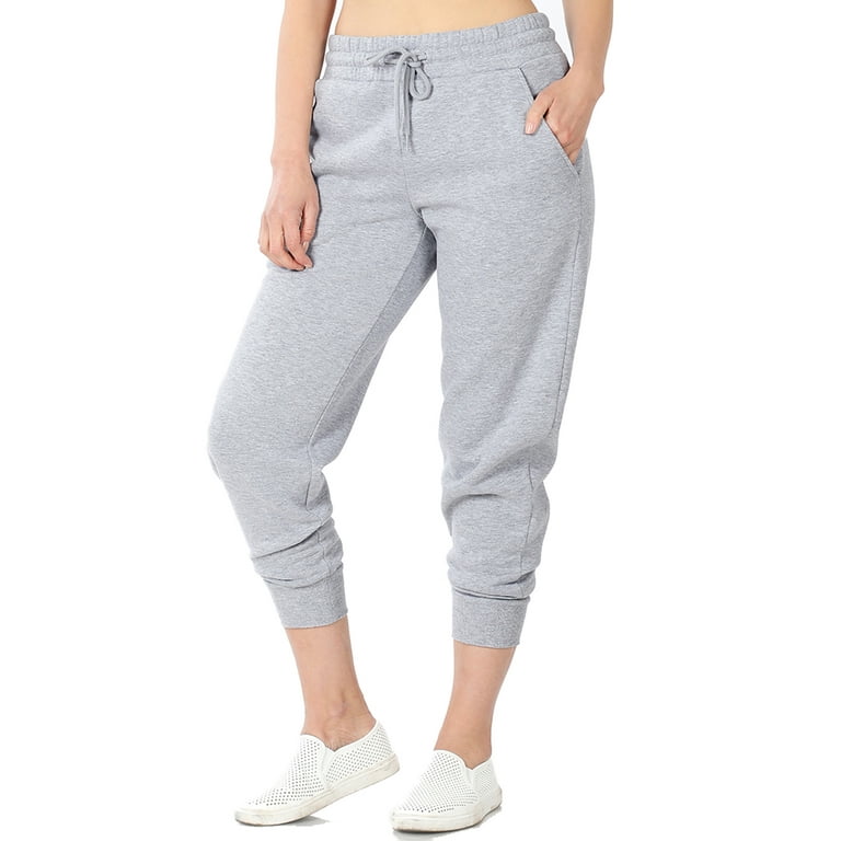 Women s Fleece Relax Fit Cropped Jogger Lounge Sweatpants Running Pants Fleece Heather Grey Large