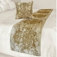 thumbnail image 5 of The HomeCentric King / Queen / Twin Ivory & Gold Decorative Twin 53"x18" Bed Runner WITHOUT Pillow Cover, Beaded & Foil Bed Scarf on Silk fabric - Foil Damask Gold, 5 of 5