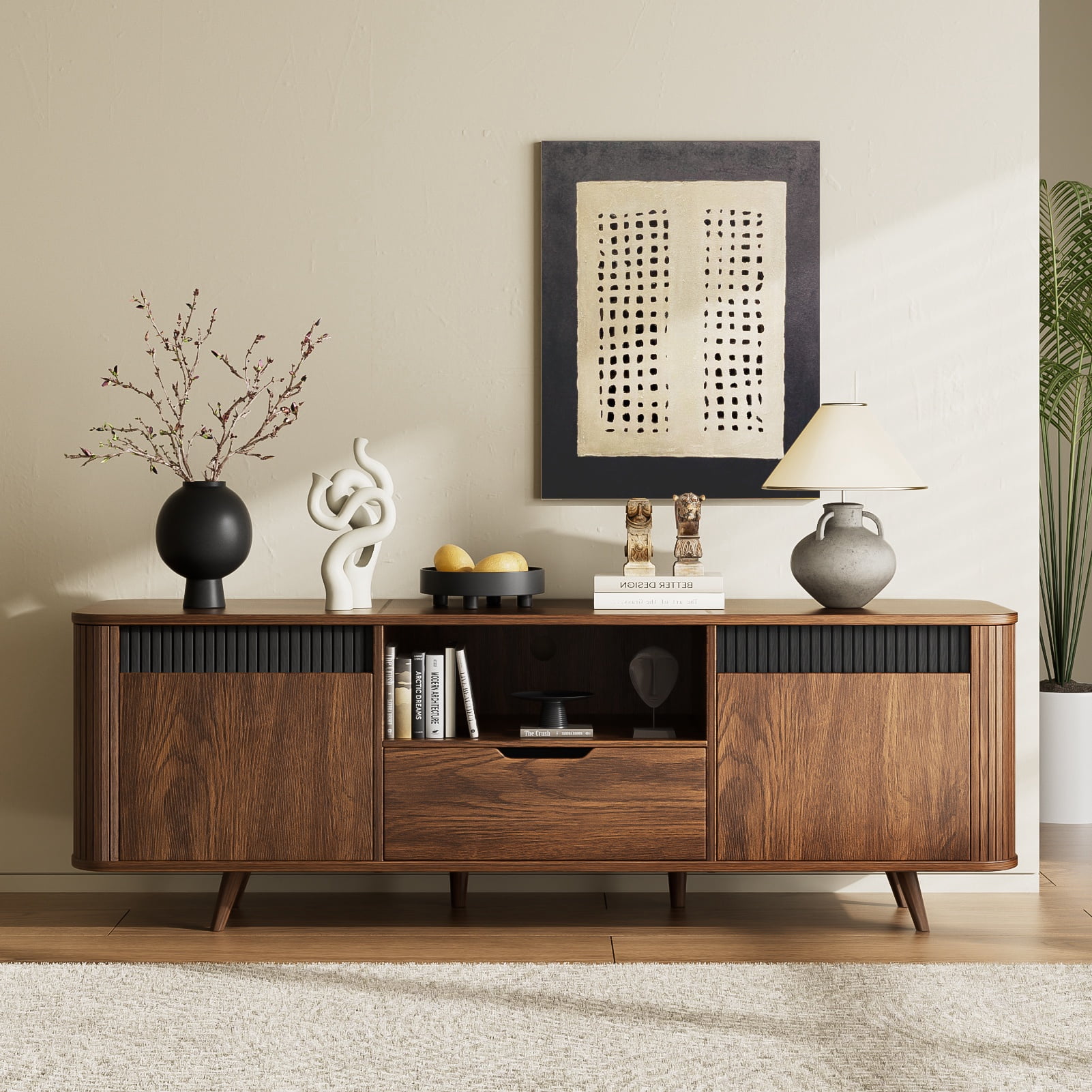 Tydimor TV Cabinet Stands for TVs up to 65", Entertainment Center with Storage Shelf & Outlet, Media Console Table with Drawers for Living Room
