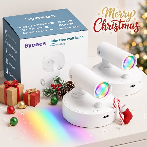 Sycees Rgb Motion Sensor Rechargeable Wall Lamp, 7 Color Magnetic LED Spotlight, 2 Pack