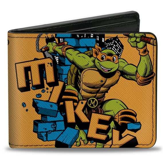 Nickelodeon Wallet, Bifold, Teenage Mutant Ninja Turtles Mikey Action Pose Orange, Vegan Leather