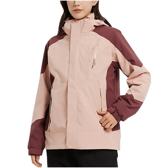 Alkepwun Women's Three-in-one Ski Jacket Detachable Cap Windproof Waterproof Raincoat Fleece Insulated Winter Hooded Coat