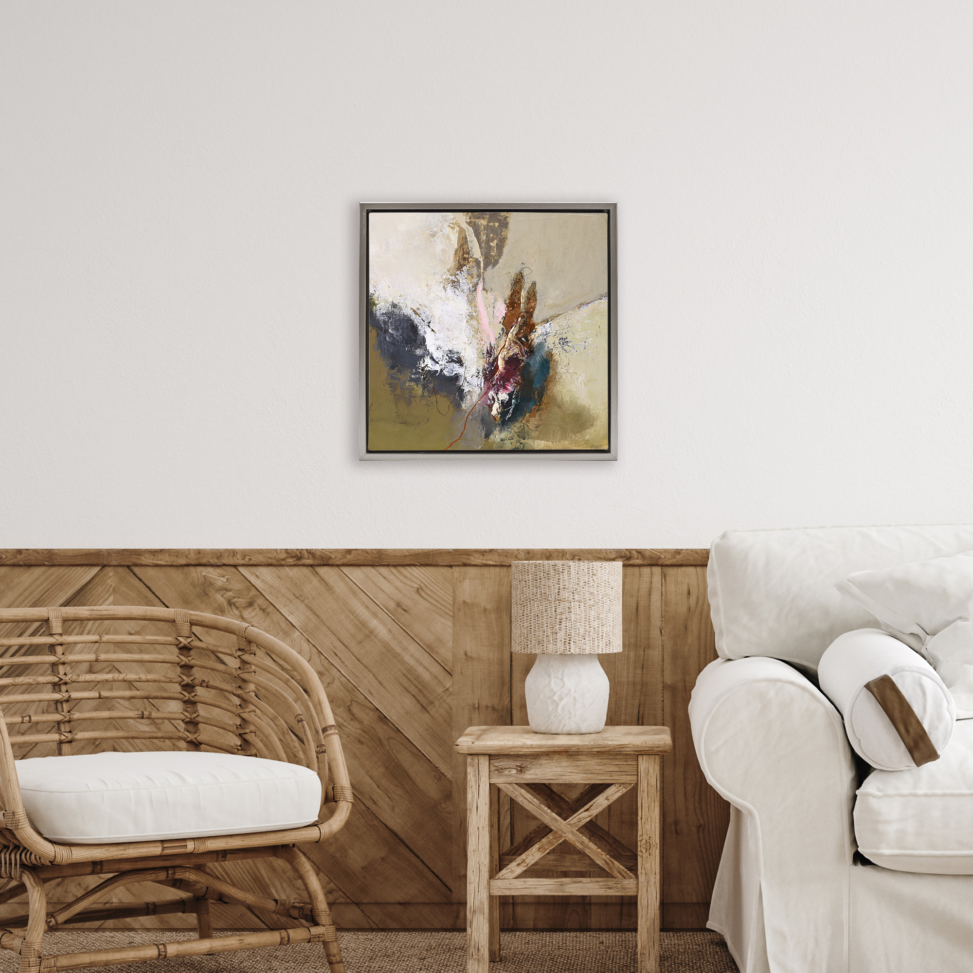Earthy Mood Composition Gray Framed Floater Canvas Wall Art, design by Design Fabrikken
