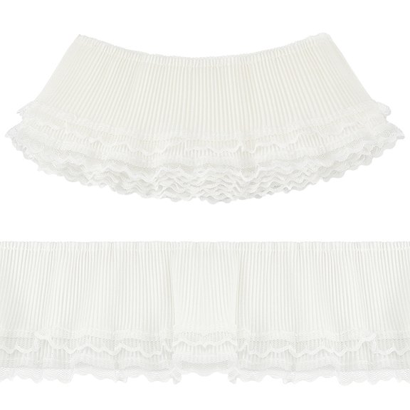 5 Yards Pleated Tulle Lace Trim 3-5/8 Inch Wide White Polyester Double Layer Lace Ribbon for Sewing Clothes Accessories DIY Crafts and Decorations DIY